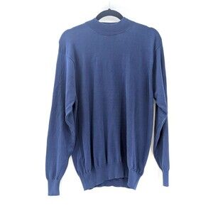 Enzone Royal Blue 2-Ply Silk Cotton Blend Mock Neck Sweater Size Large